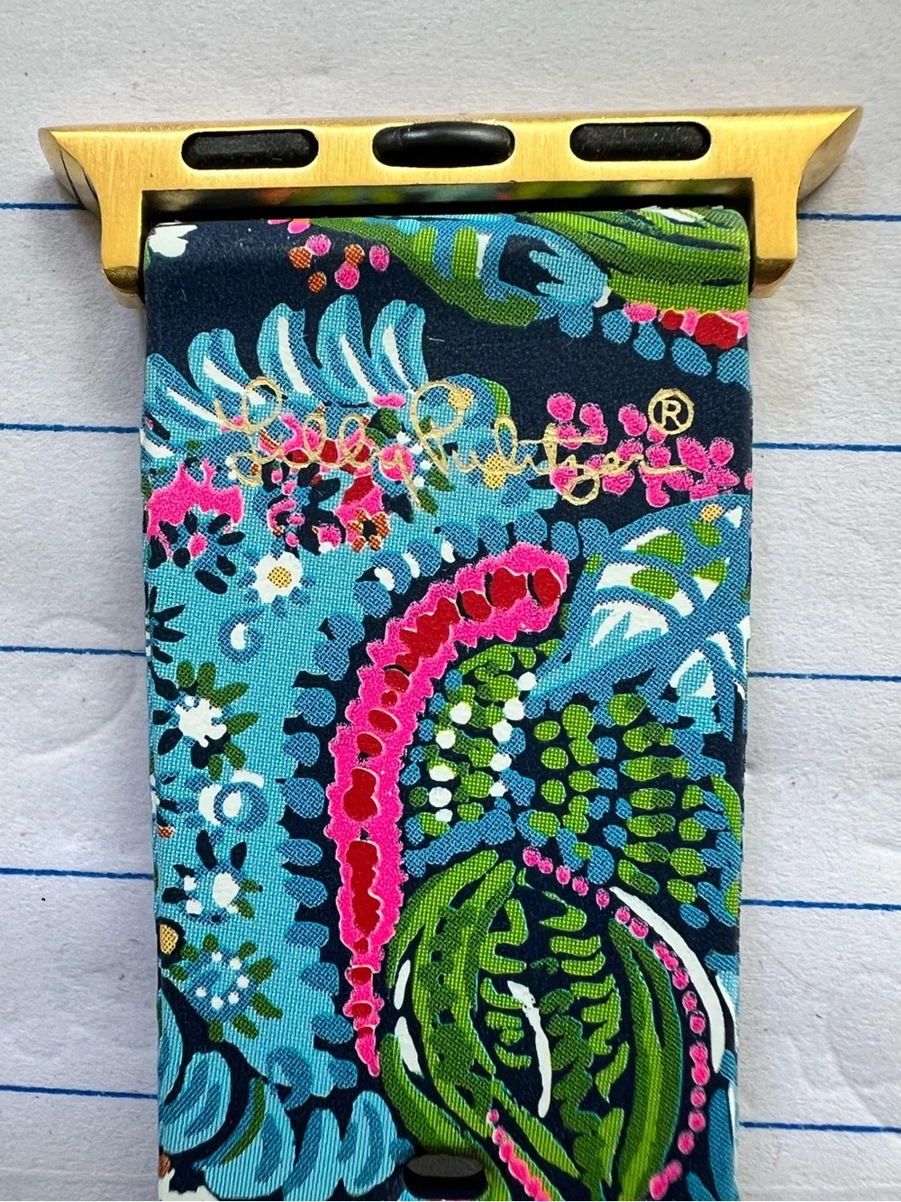 Lilly Pulitzer silicone Apple Watch band in floral paisley print aqua loop keep